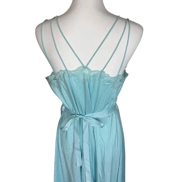 Vintage Lorraine Light Blue Lace Trim Nylon Nightgown Multi Strap Midi Size 38 - Picture 4 of 10